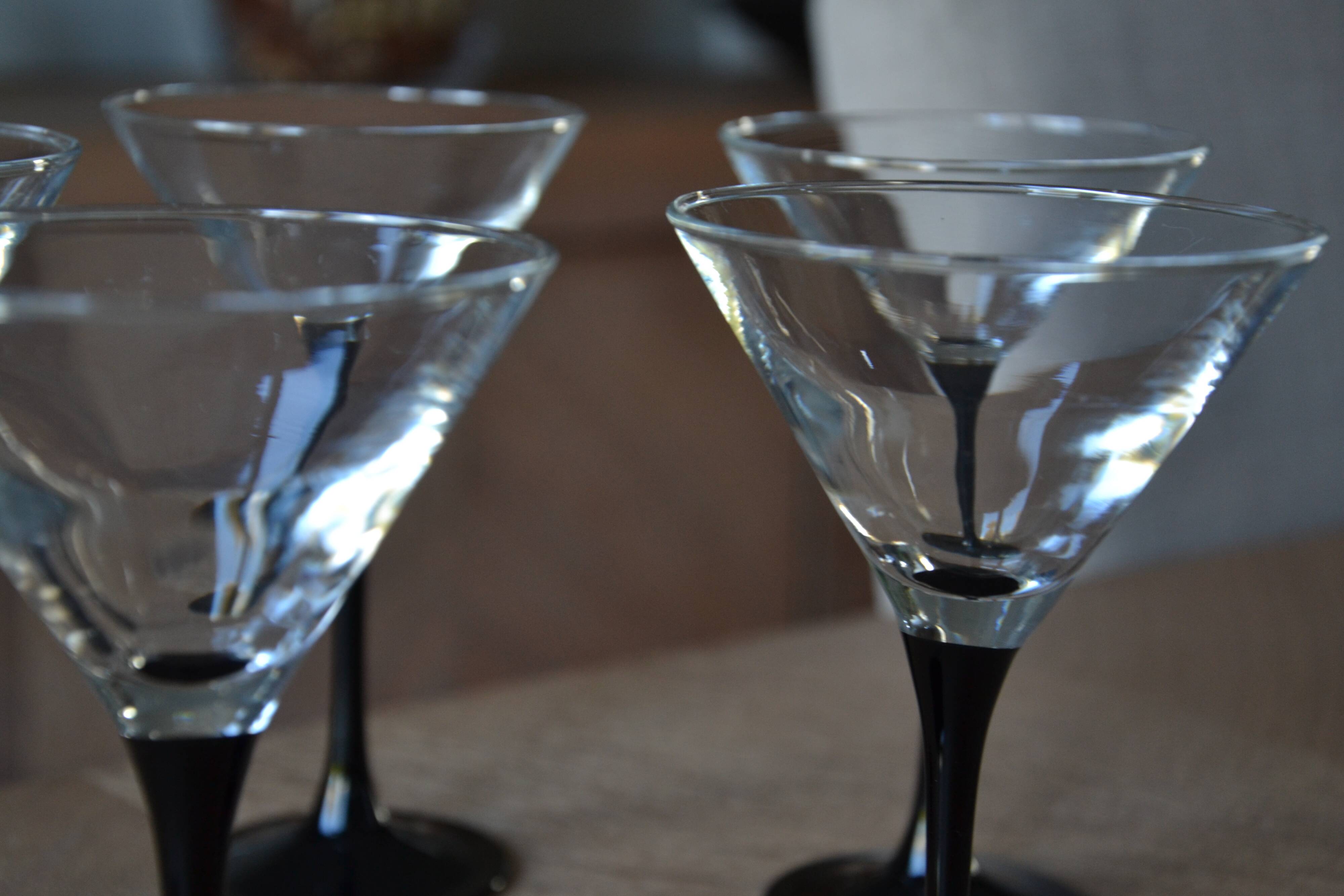 5 Black Stemmed Cocktail Glasses