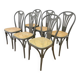 Lot de 6 chaises de salle à manger vintage en bois courbé gris : siège en rotin style Thonet