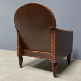 Leather art deco club chair from france, early 1900