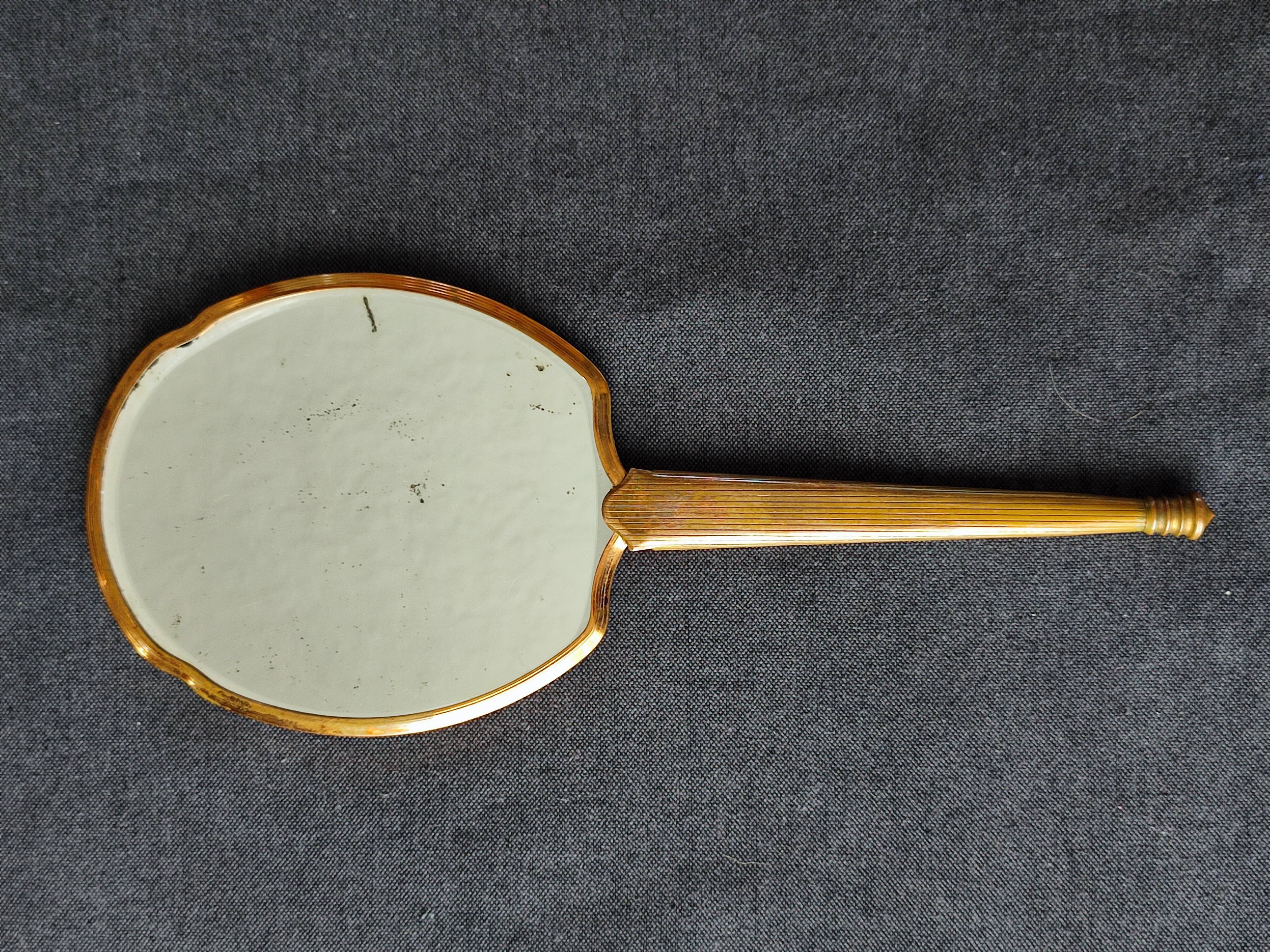 Miroir a main biseauté de taille moyenne art deco