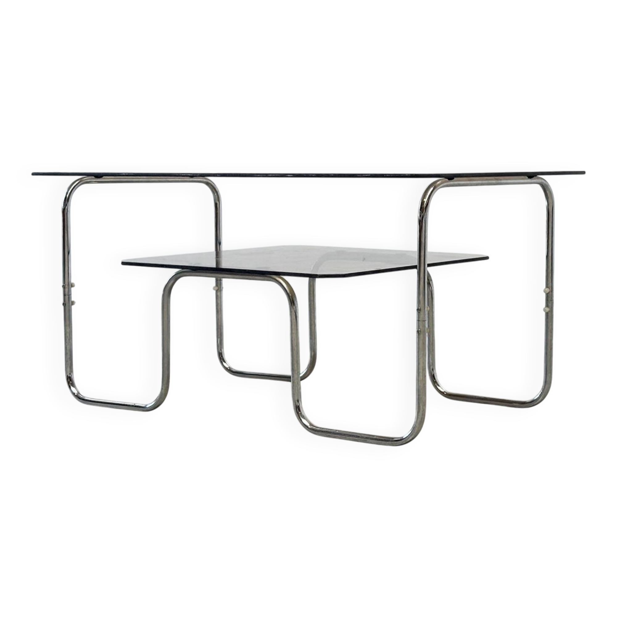 1980s 2-tier chrome coffee table