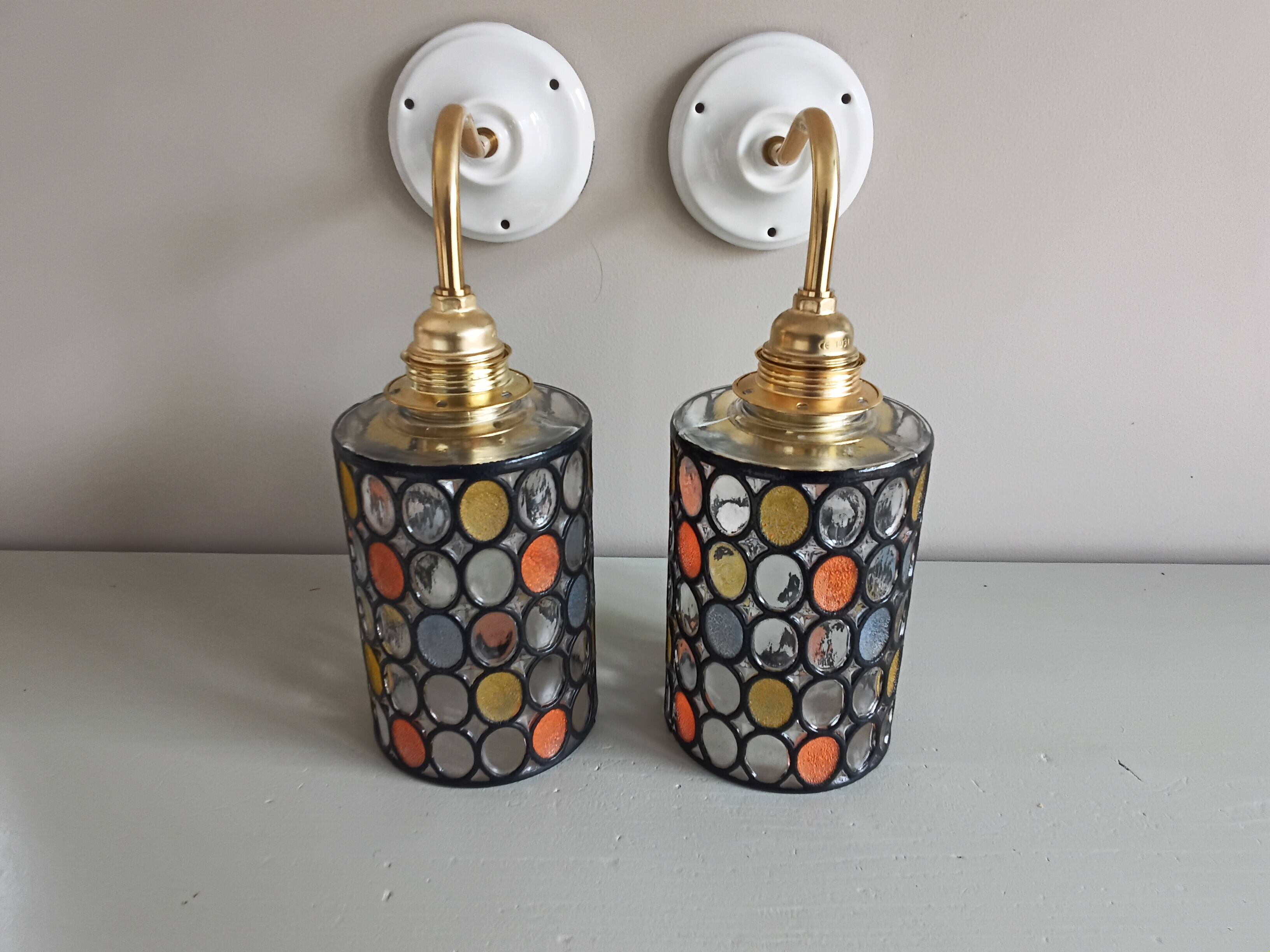 Paire d'appliques murales vintage globes à facettes