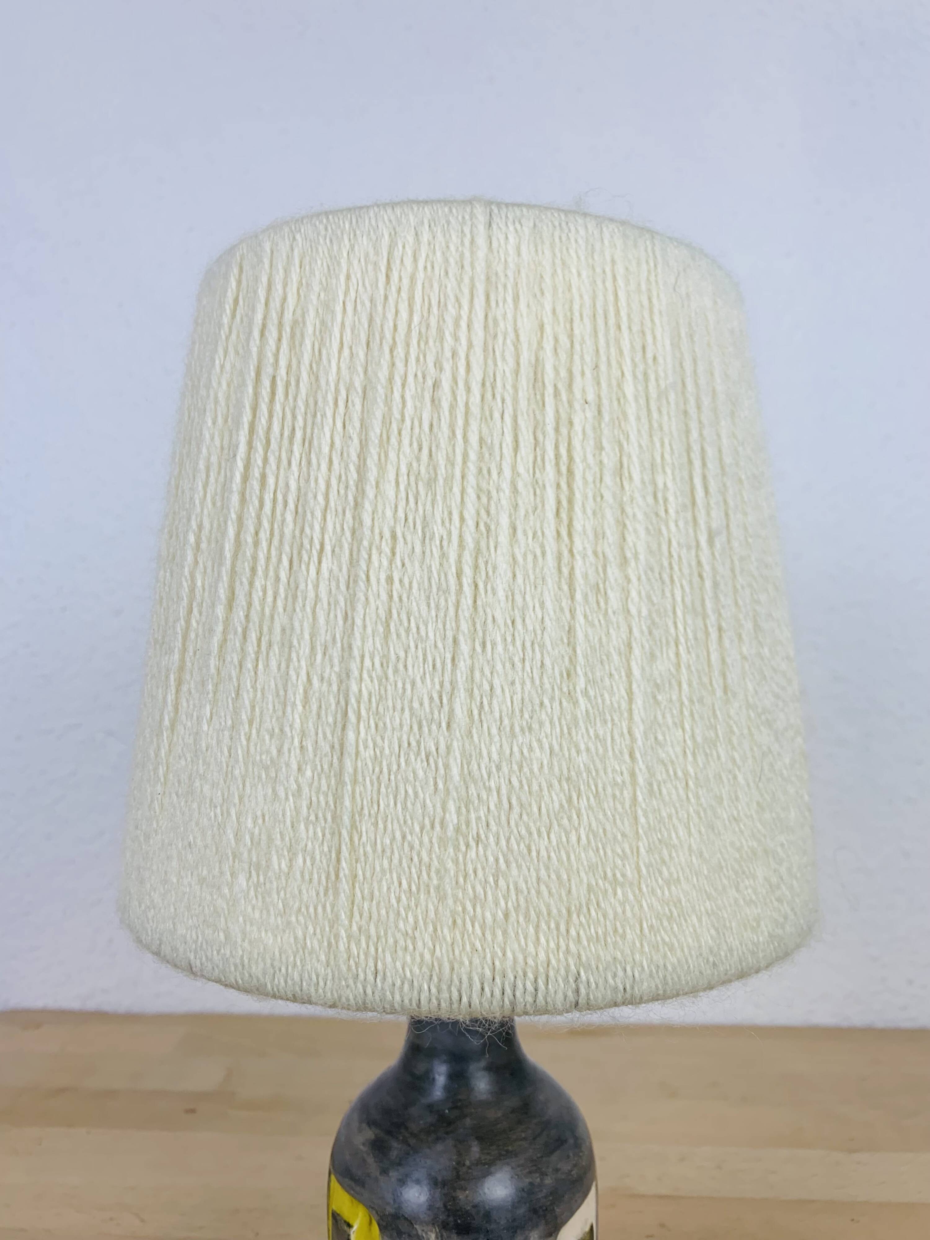 50s ceramic lamp, wool lampshade