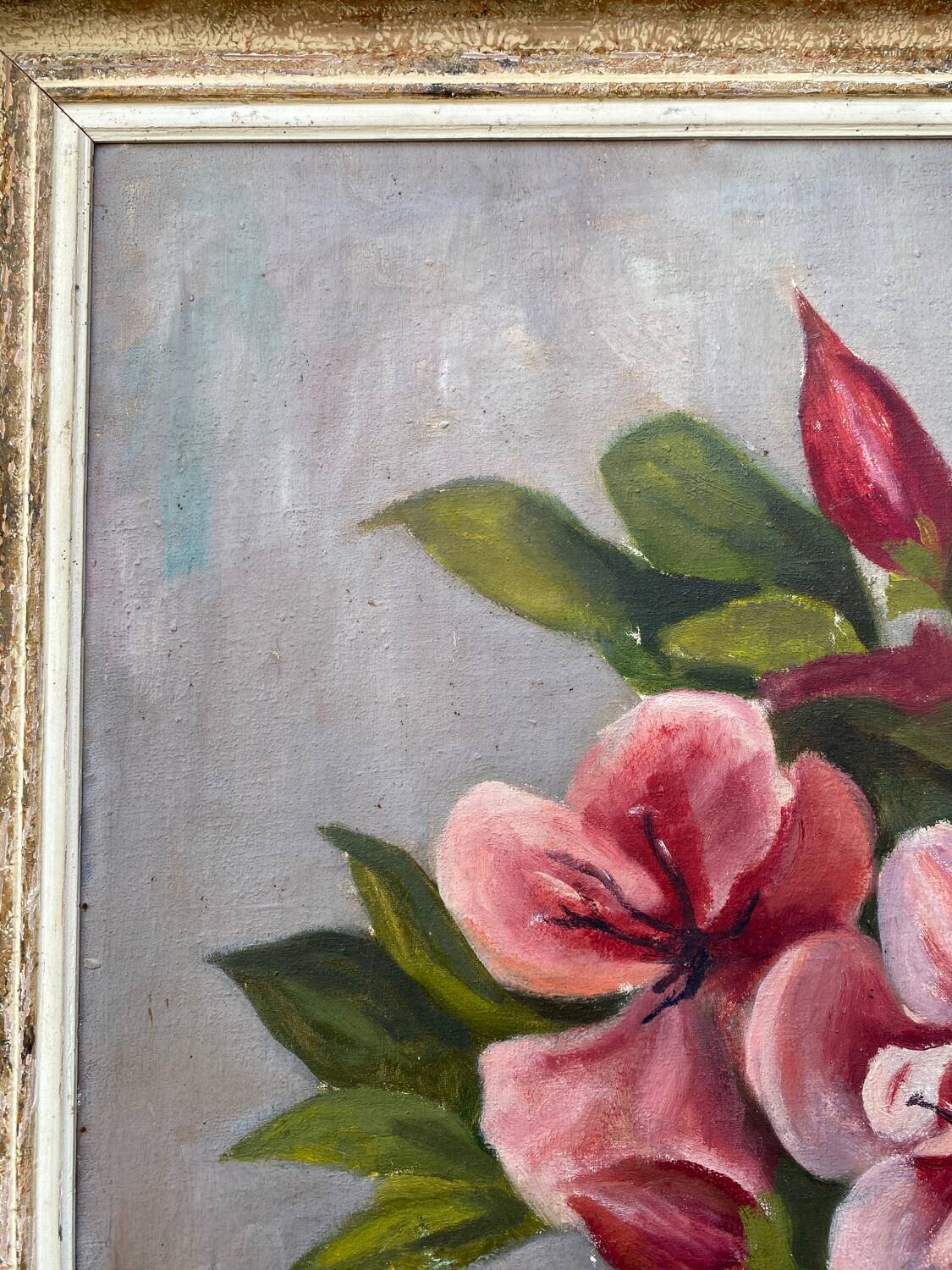 Large still life with pink flowers