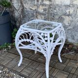 Table d’appoint en rotin blanc Peacock 1970