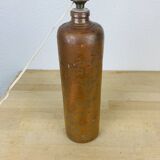 Lampe bouteille grès et abat jour laine vintage