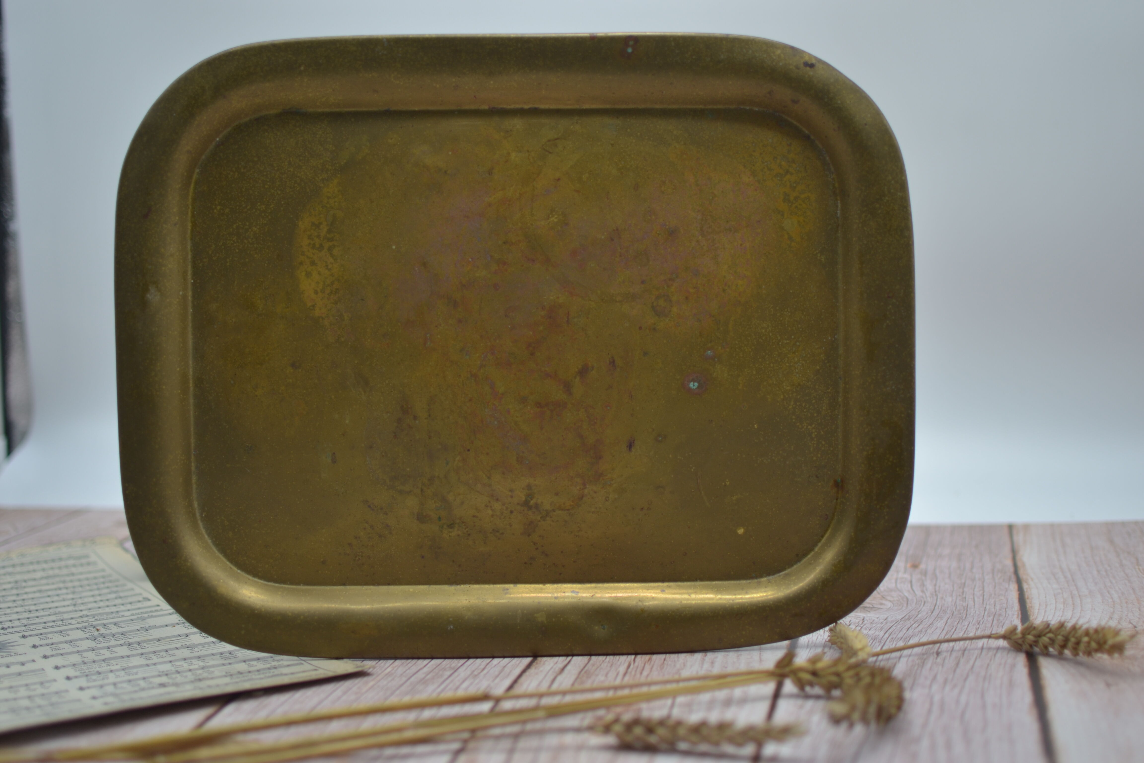 Vintage golden brass serving tray