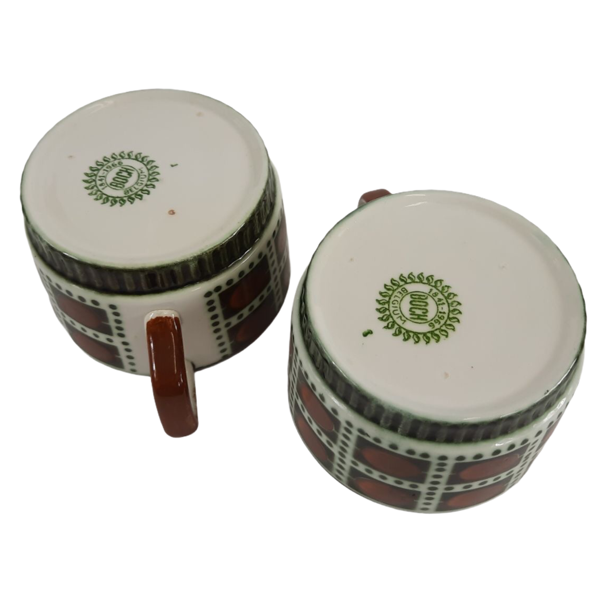 Tea service for Six vintage boch pattern brown, white and green