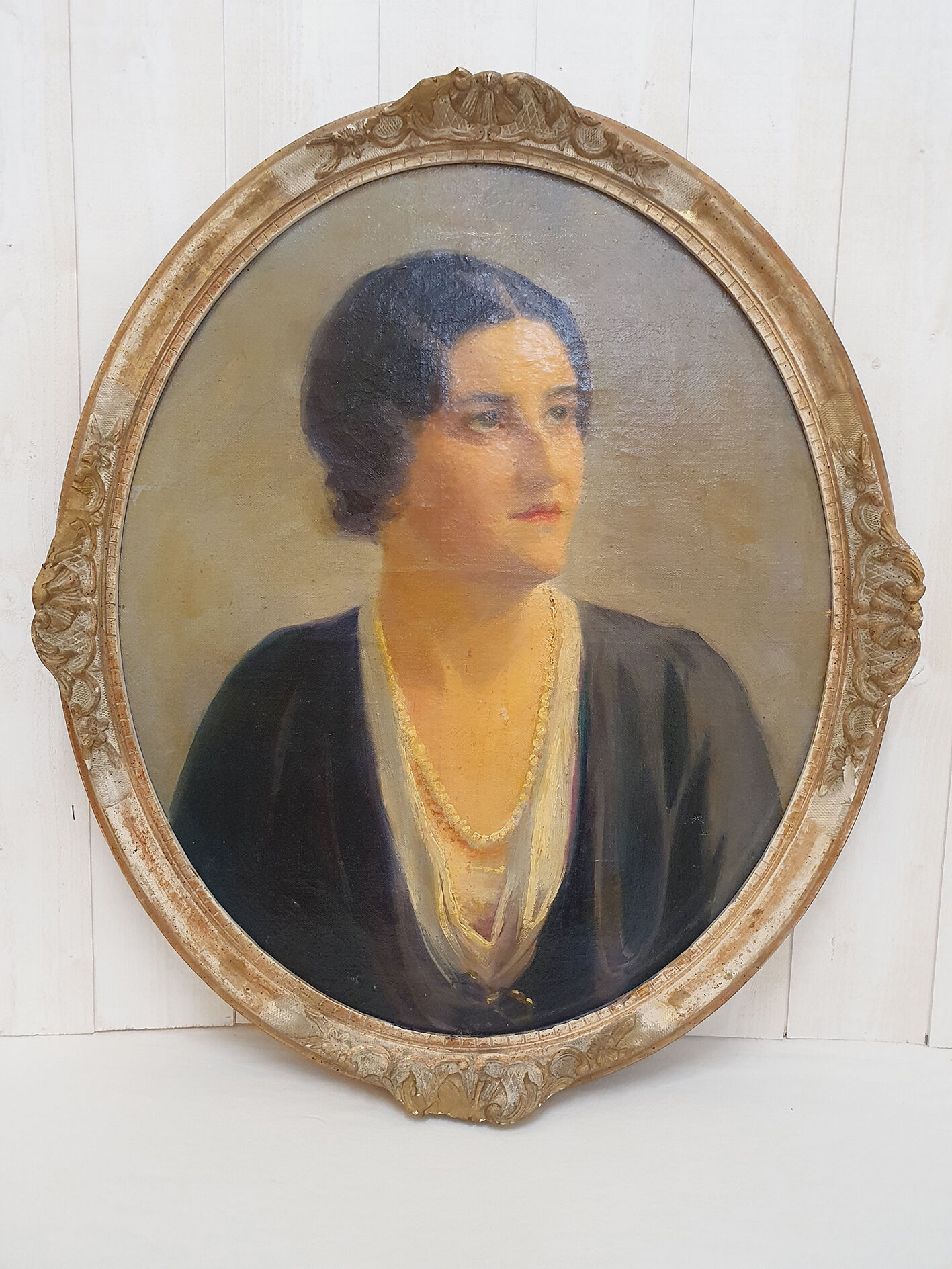 Oil portrait on canvas carved wooden frame