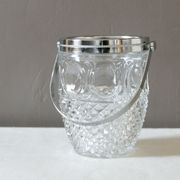 Seau à glace vintage en verre estampillé avec une anse en métal