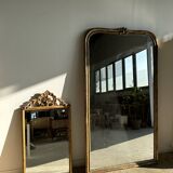 Large gilded mirror 19th century rounded corners mercury glass Louis XVI style