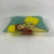 Yves Blayo Signed "Russian Women" Glass Trinket Tray in Screen-Printed Glass