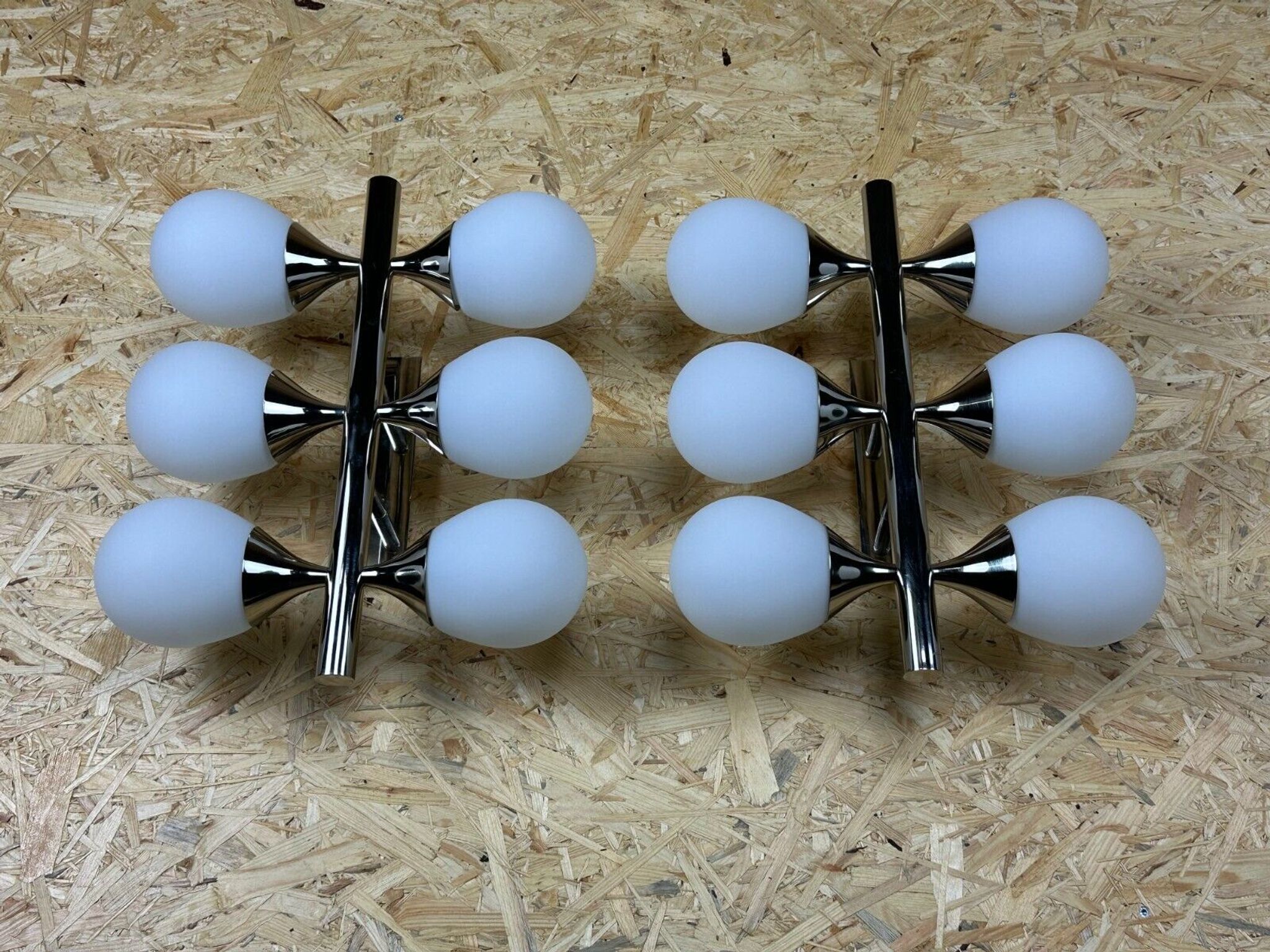 2x 60s 70s 6-bulb Sputnik wall lights by Kaiser Leuchten opal glass