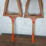 Pair of vintage Majestic tennis rackets with press.