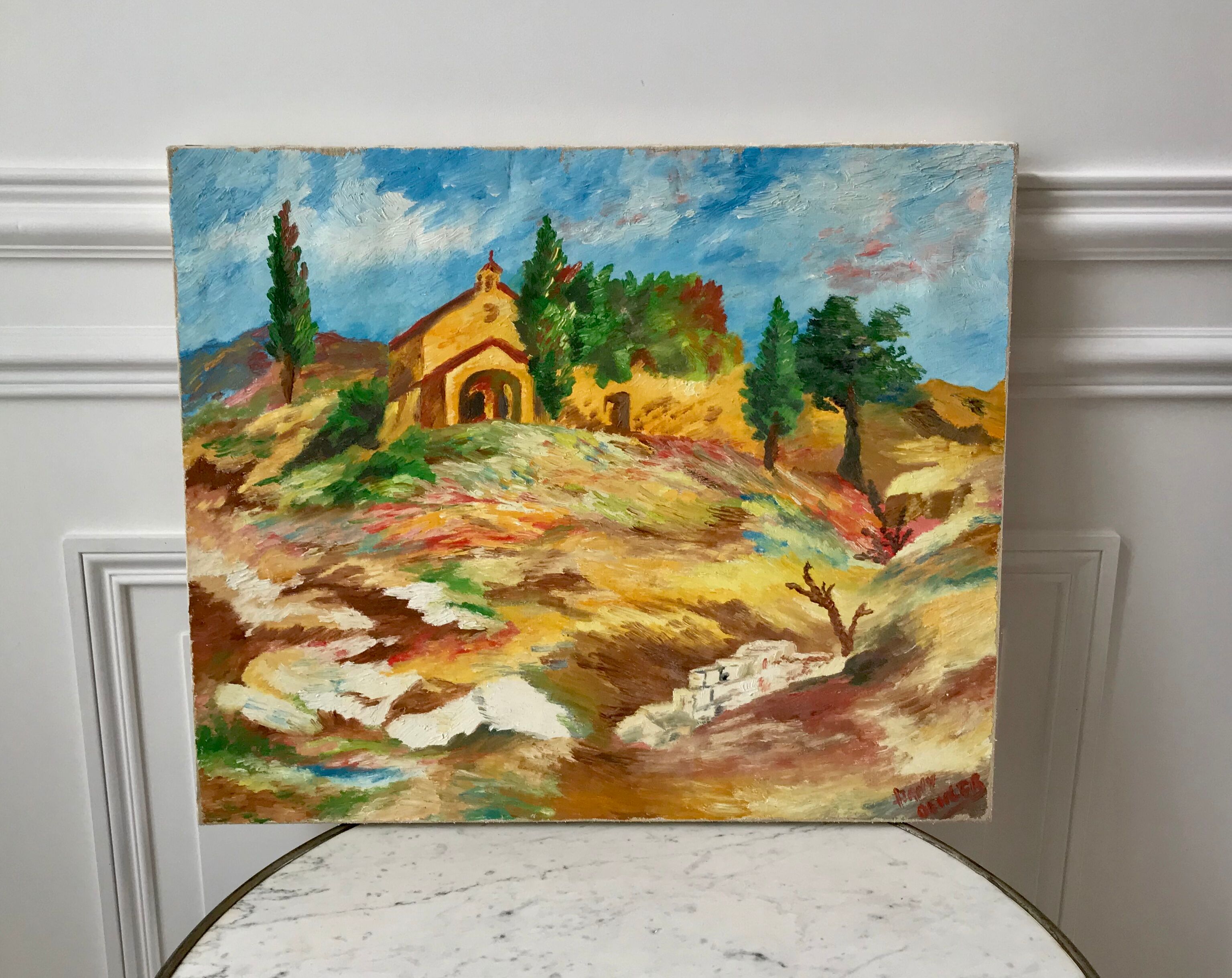Oil on canvas painting ancient landscape
