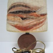 Wood lamp and vintage wool lampshade vintage, 70s