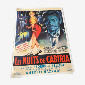 Ancienne affiche de cinéma entoilee 120x160 les nuits de cabiria de federico fellini