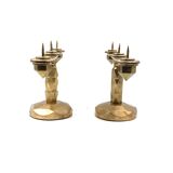 Brutalist brass pair of candle holders, France 1970