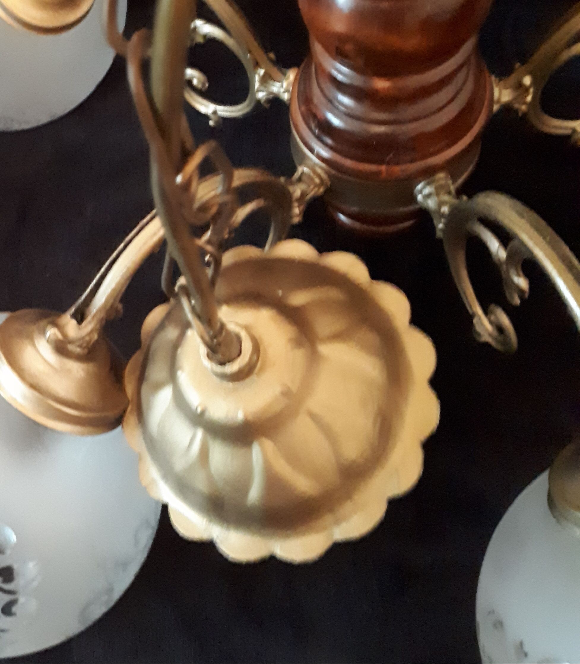 Lustre italien 1970 laiton et bois