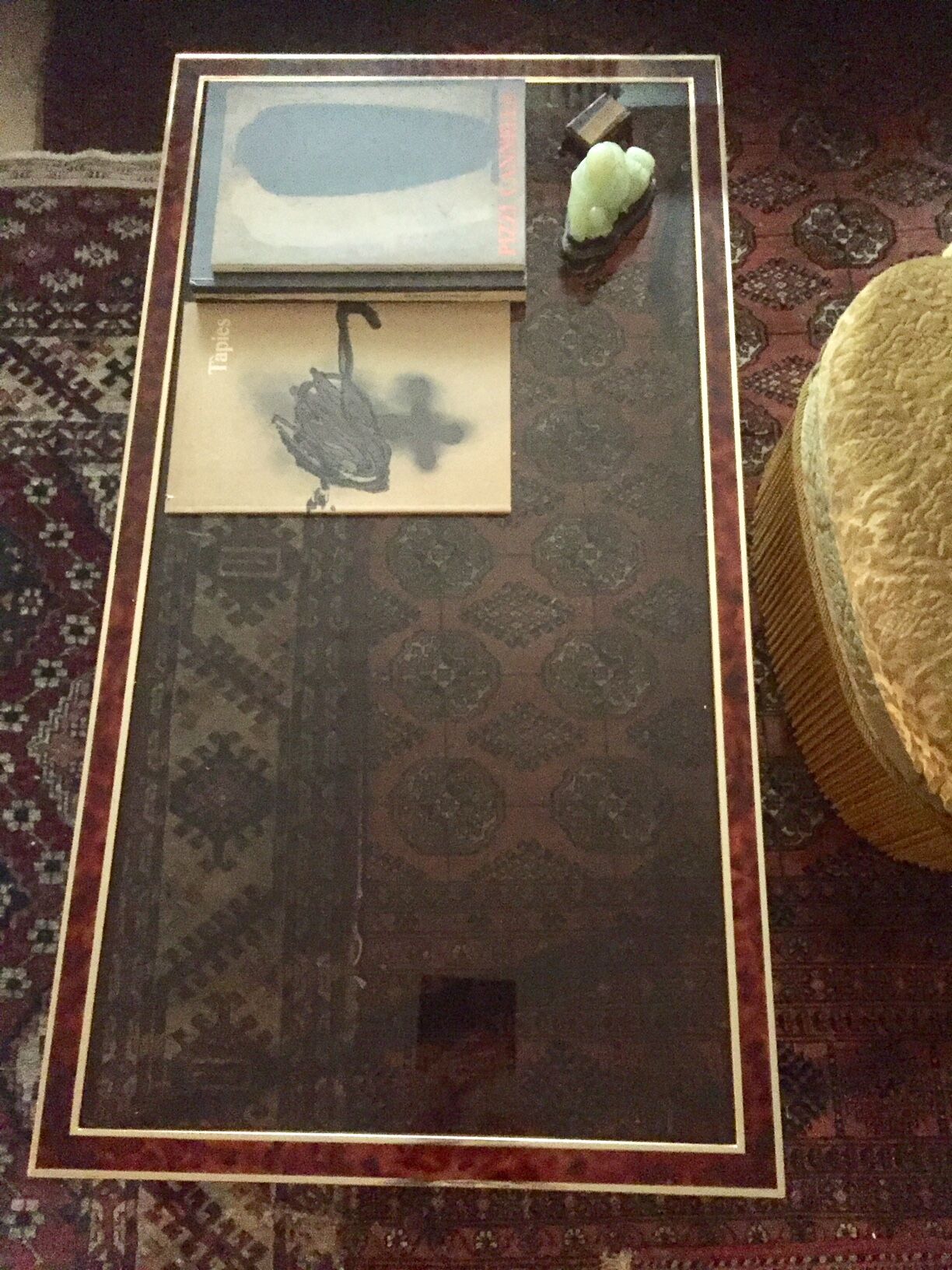 Table low gold tinged metal and imitation tortoiseshell - 70s