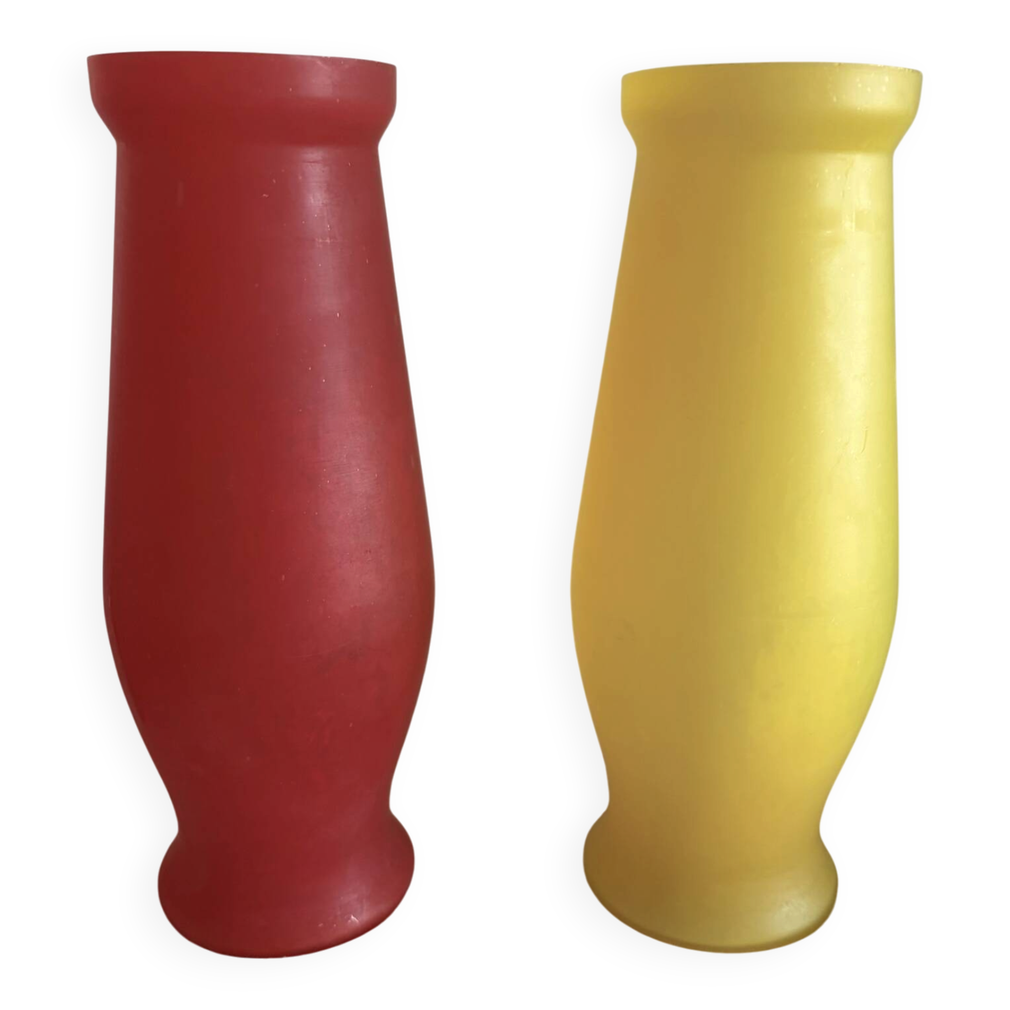 Vintage Mid-Century Modern Frosted Satin Glass Vase Pair
