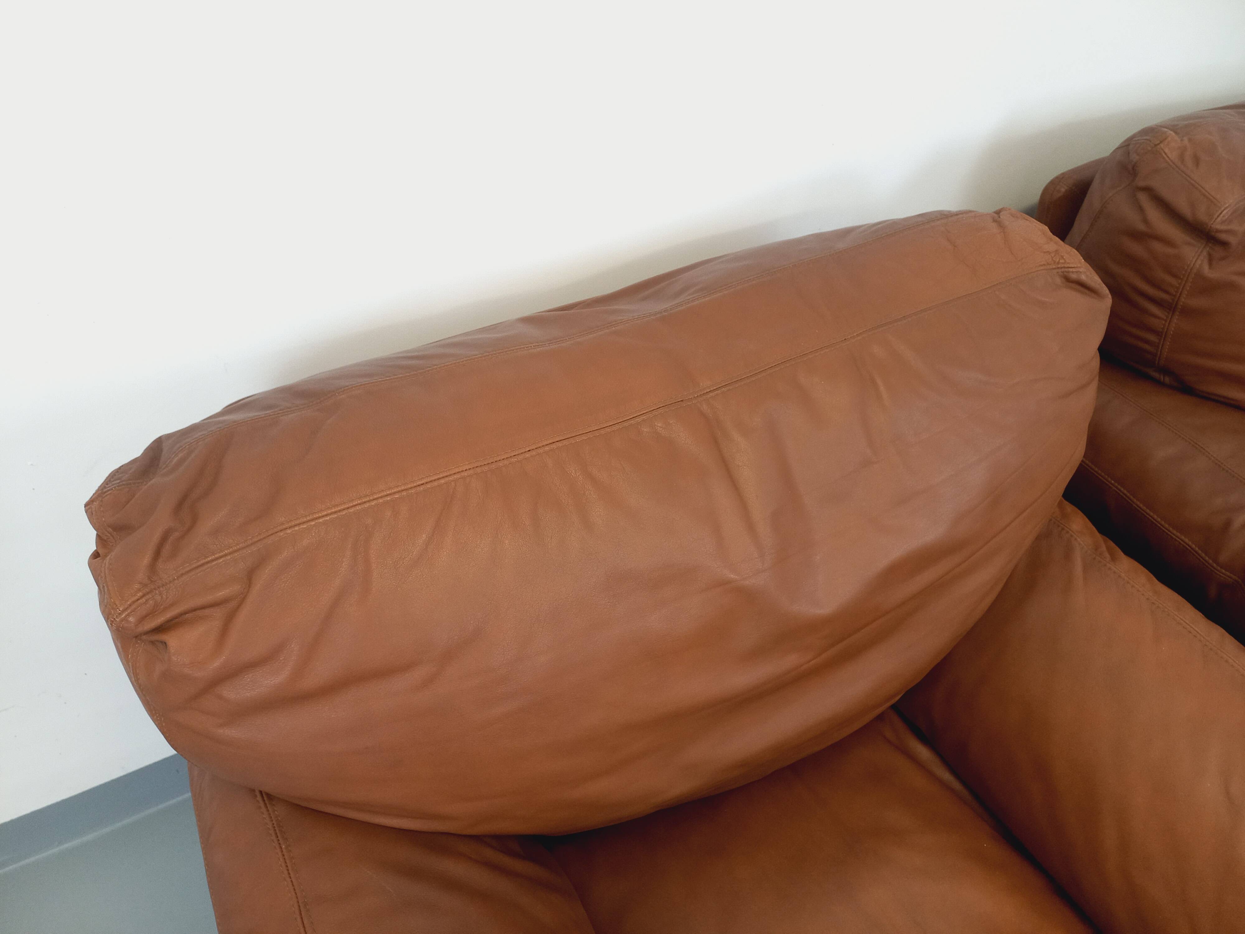 Pair of vintage Coquelicot lounge chairs by Tito Agnoli for Poltrona Frau in leather from the 70s