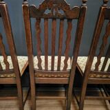 Lot suite de 4 chaises et 2 fauteuils en chêne sculpté, pieds en bobine, années 1900