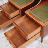 Set of mid century bedside tables with inlaid leather