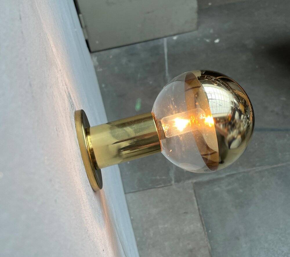 Vintage German Space Age Brass Ceiling Lamp by Motoko Ishii for Staff, 1970s