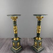 Pair of green marble columns, gilded bronze and gilded brass, 20th Century