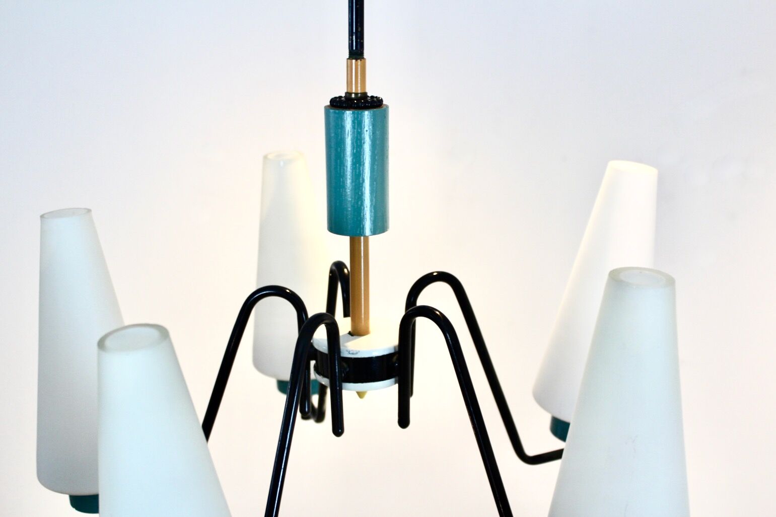 Dutch suspension lamp in wood steel and opaline glass