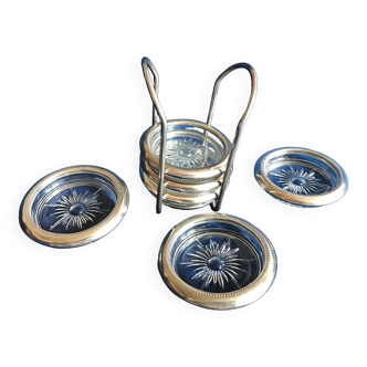 Set of 6 silver metal crystal coasters Leonardo Italy