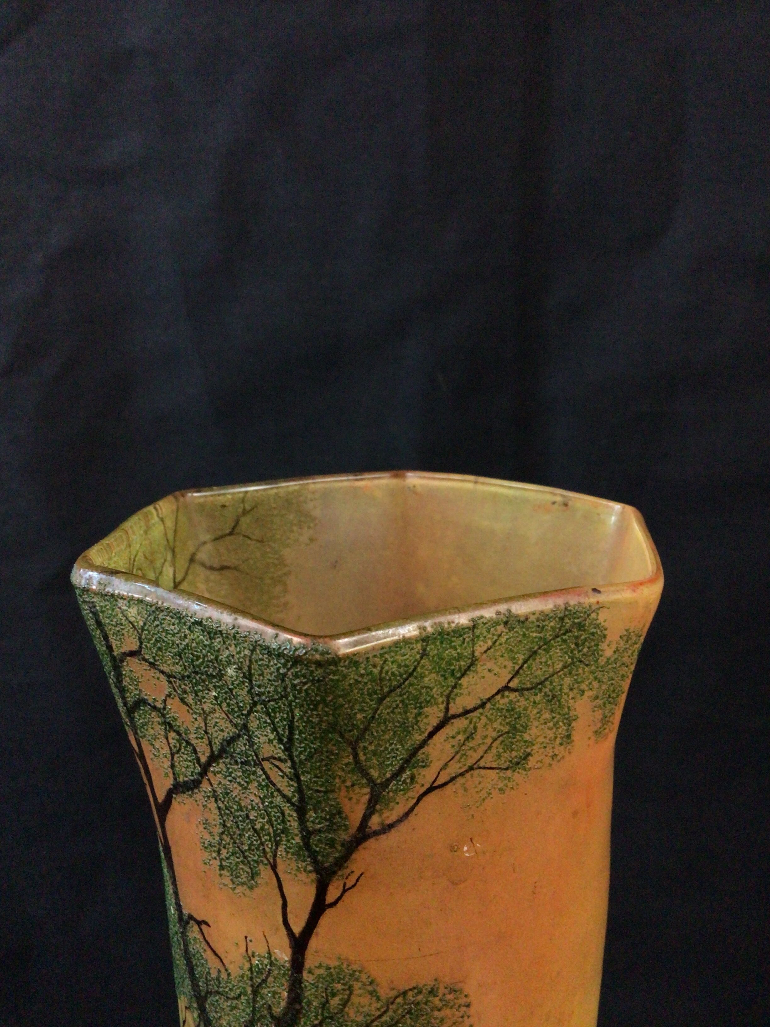 Vase verre émaillé legras art déco