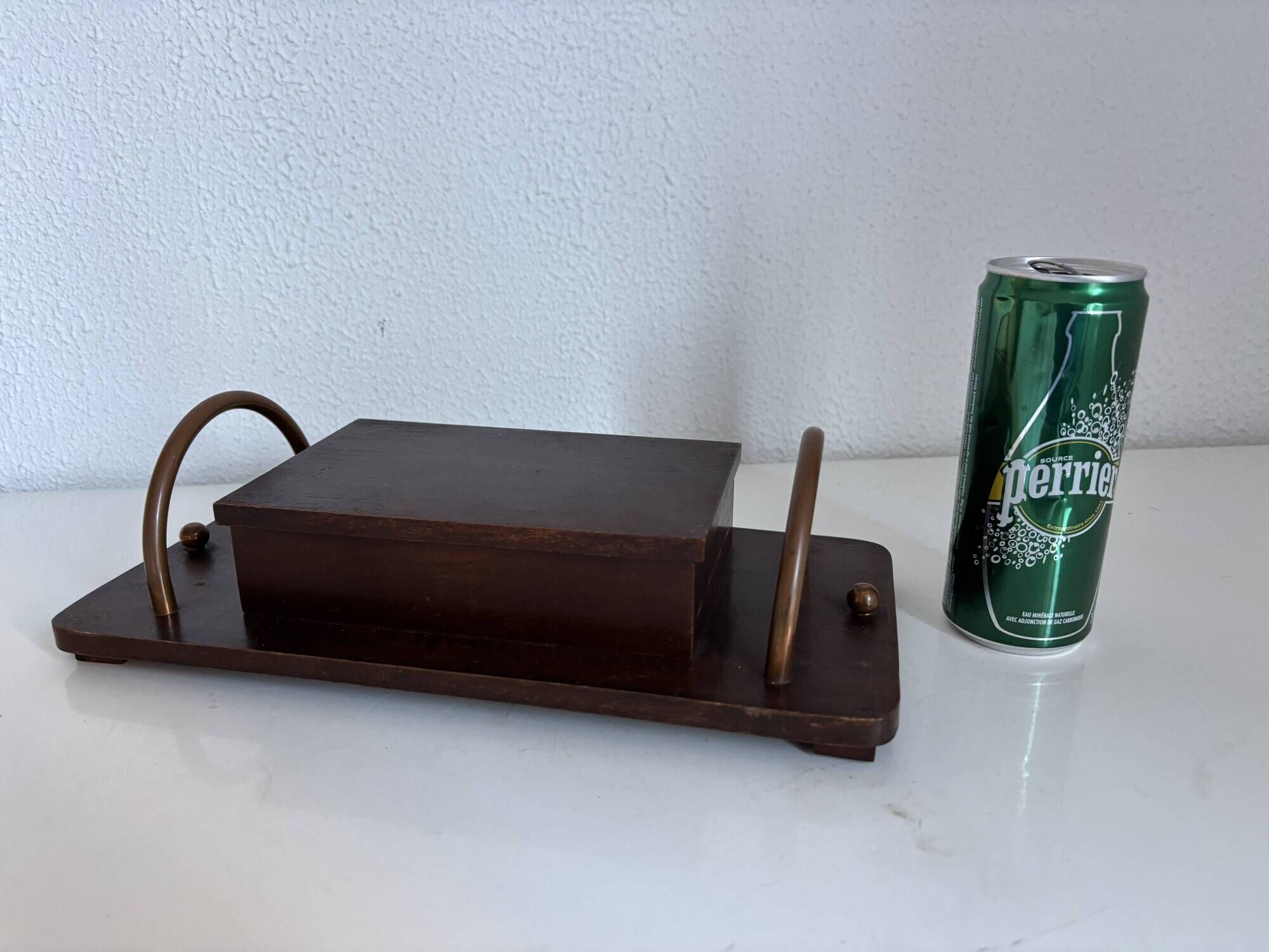 Vintage 1960 cigarette holder wooden metal copper - 31 x 15 cm