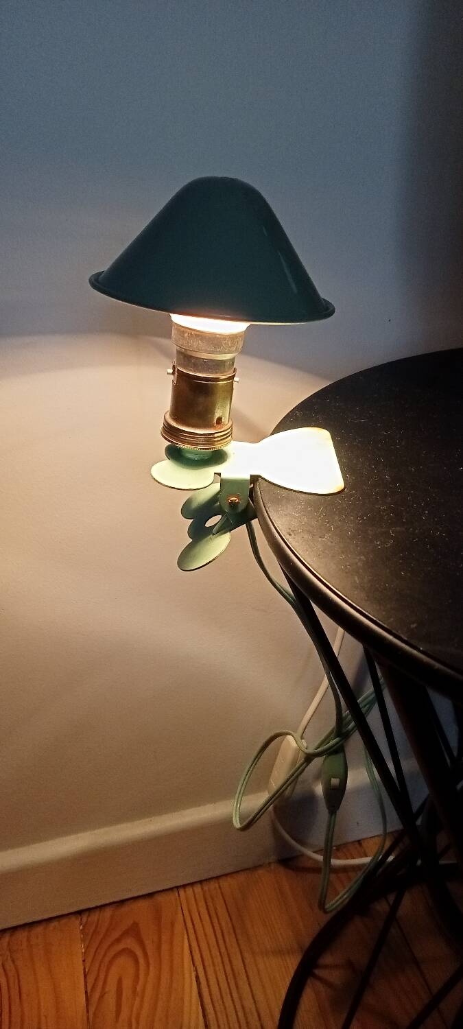 Mushroom lamp, with clip, in almond green metal, 1960s