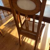 6 chaises en chêne et cuir blanc cassé