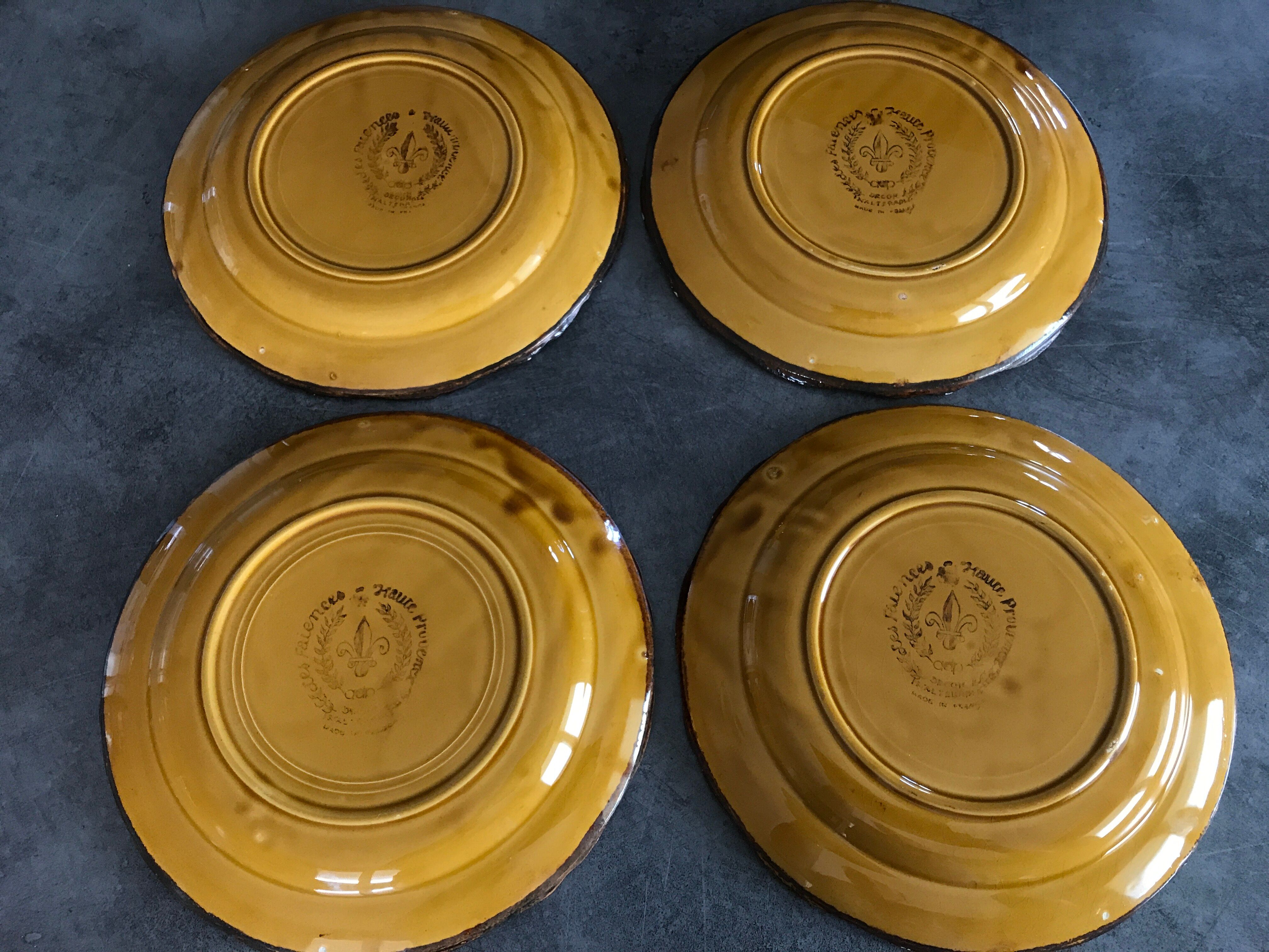 Set of 4 plates in earthenware of haute provence made yellow handmade 24.5 cm