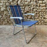 Blue and red striped camping chair
