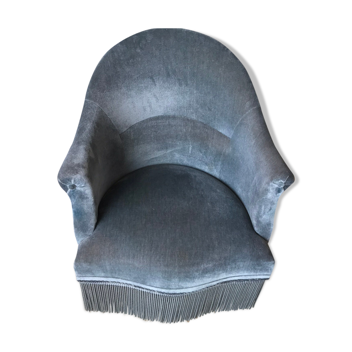 Vintage toad armchair in blue velvet