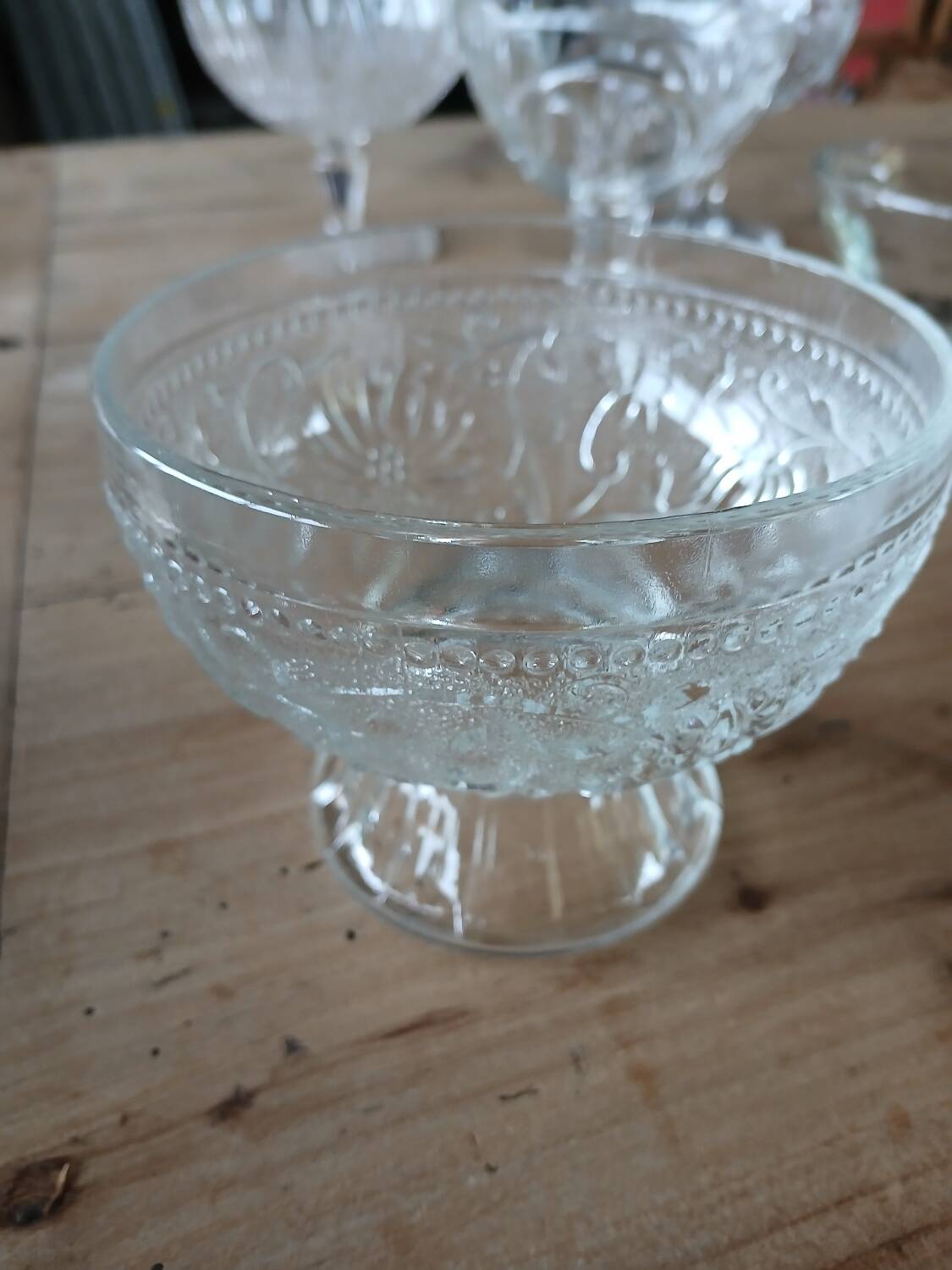 5 antique clear glass cups
