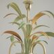French Vintage Cream 3 Light Metal Chandelier Green and Peach Leaves