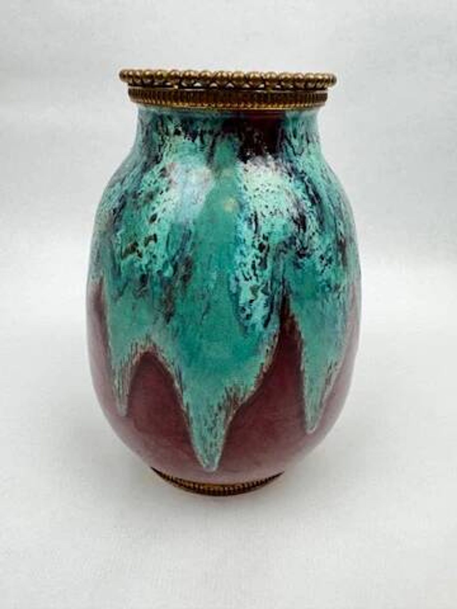 Vase CAB (Ceramics of Art from Bordeaux), turquoise green and red glaze.