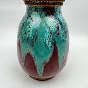 Vase CAB (Ceramics of Art from Bordeaux), turquoise green and red glaze.