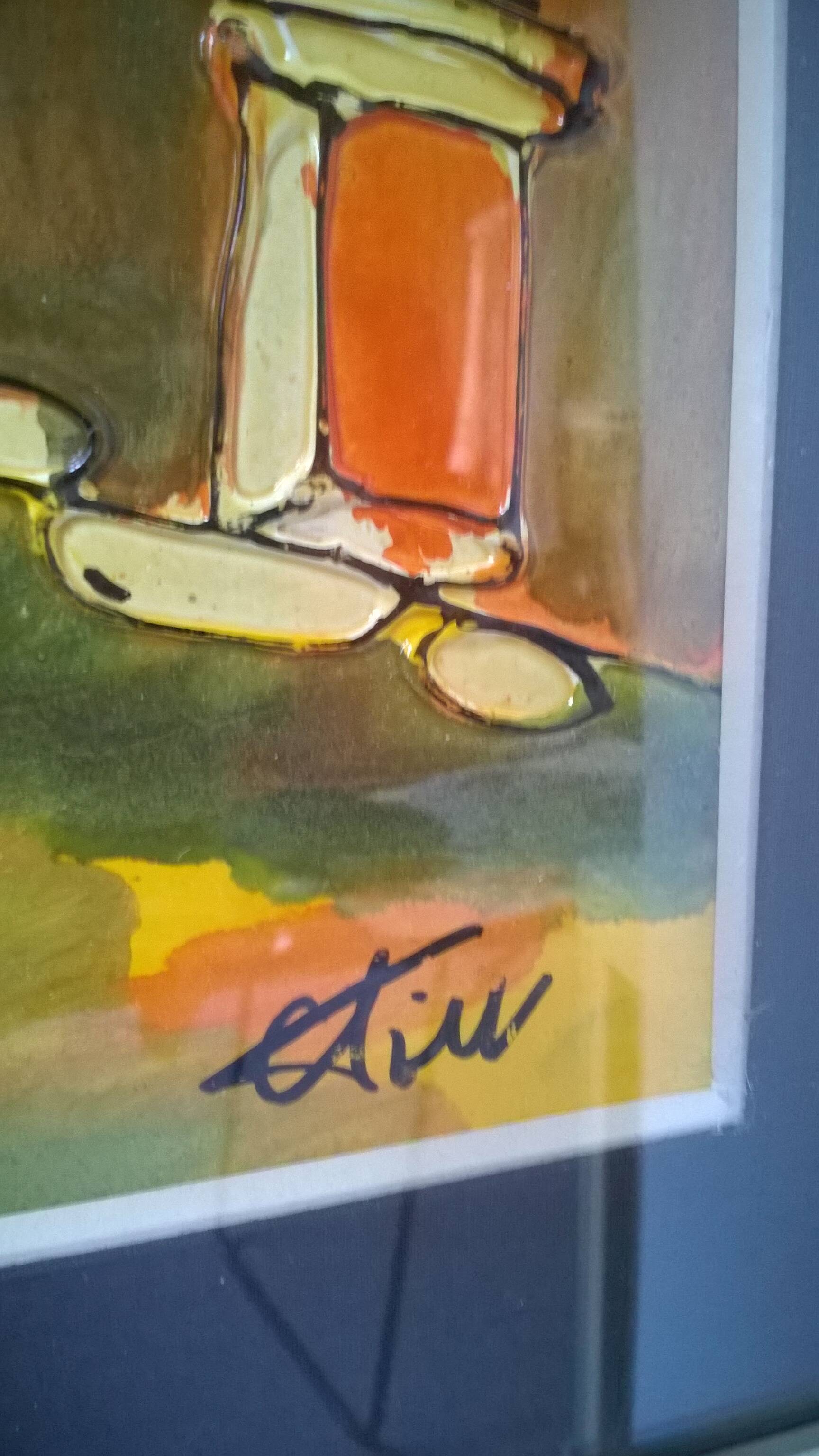 Painting - Oil on cardboard (in relief) c.1970 signed