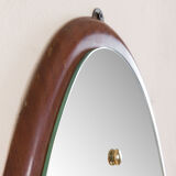 Italian mid-century oval, solid  mahogany frame mirror from the 60