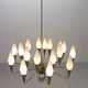 Italian mid-century modern brass and opaline glass chandelier, 1960