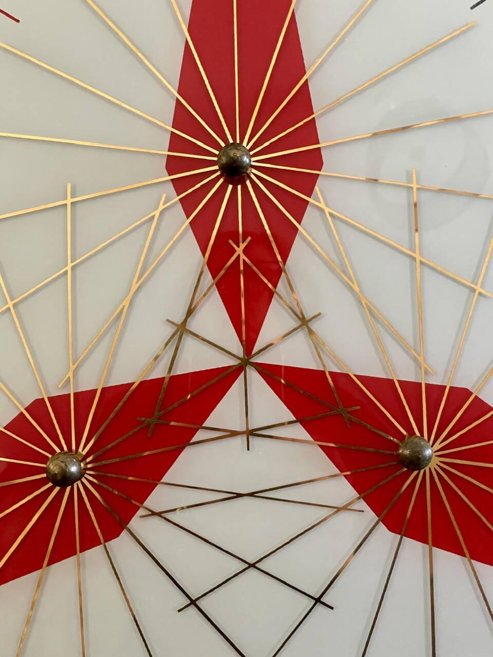 Vintage triangular ceiling light in glass and brass circa 1970s.