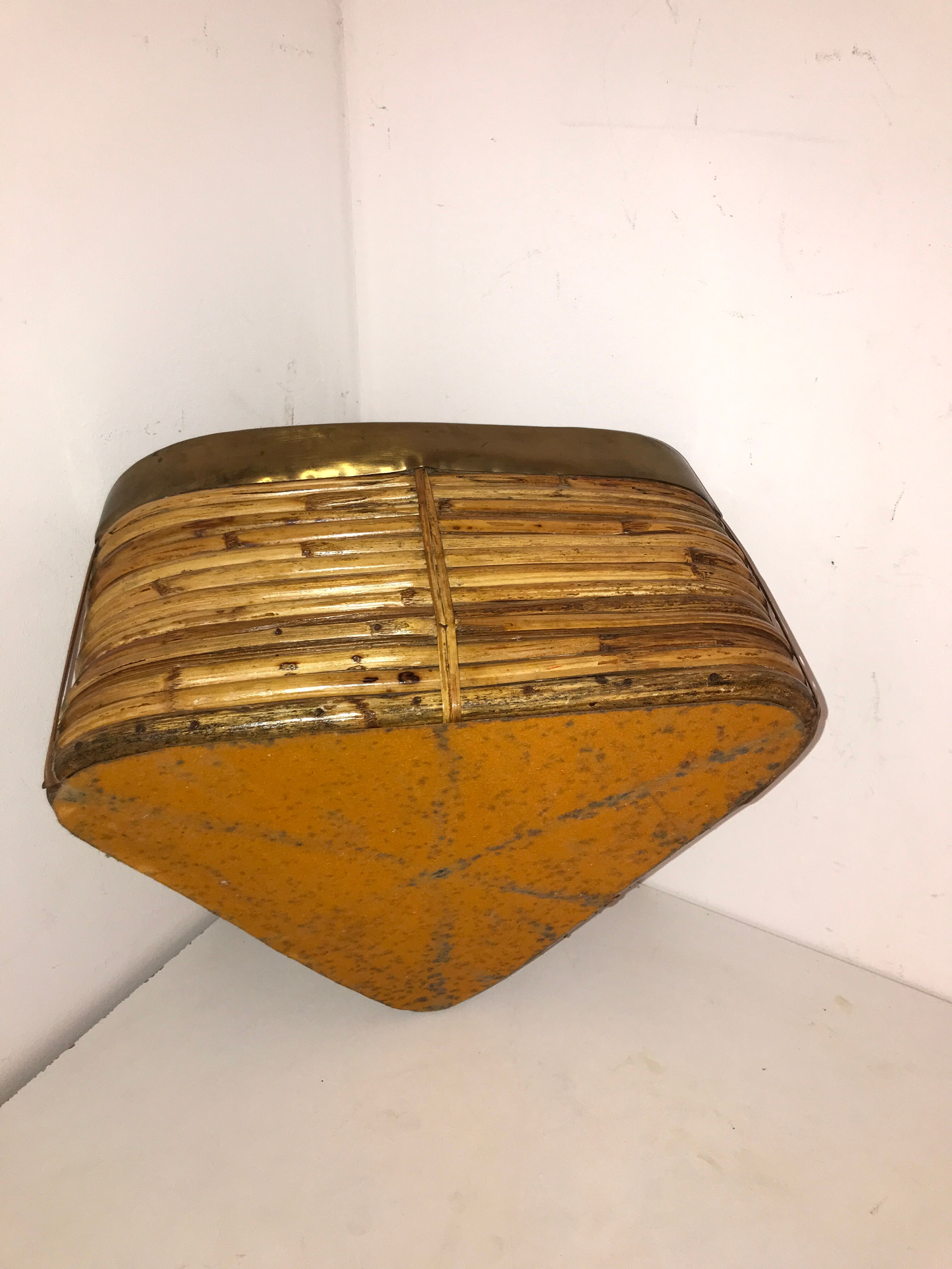 Vintage rattan basket with brass edge 1970