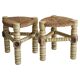 Brutalist Hand-Carved Wood and Fiber Stools, Belgium, Circa 1960s