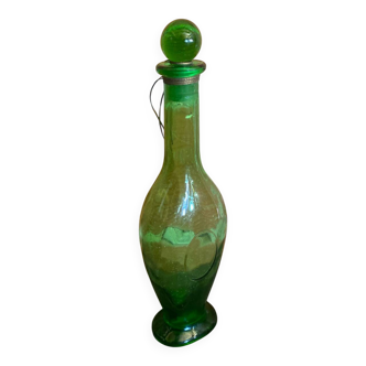 Old Green Bubble Glass Carafe Bottle with Vintage Stopper